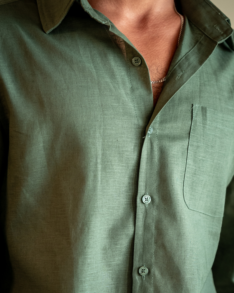 Men's Linen Long Sleeve Shirt with Chest Pocket
