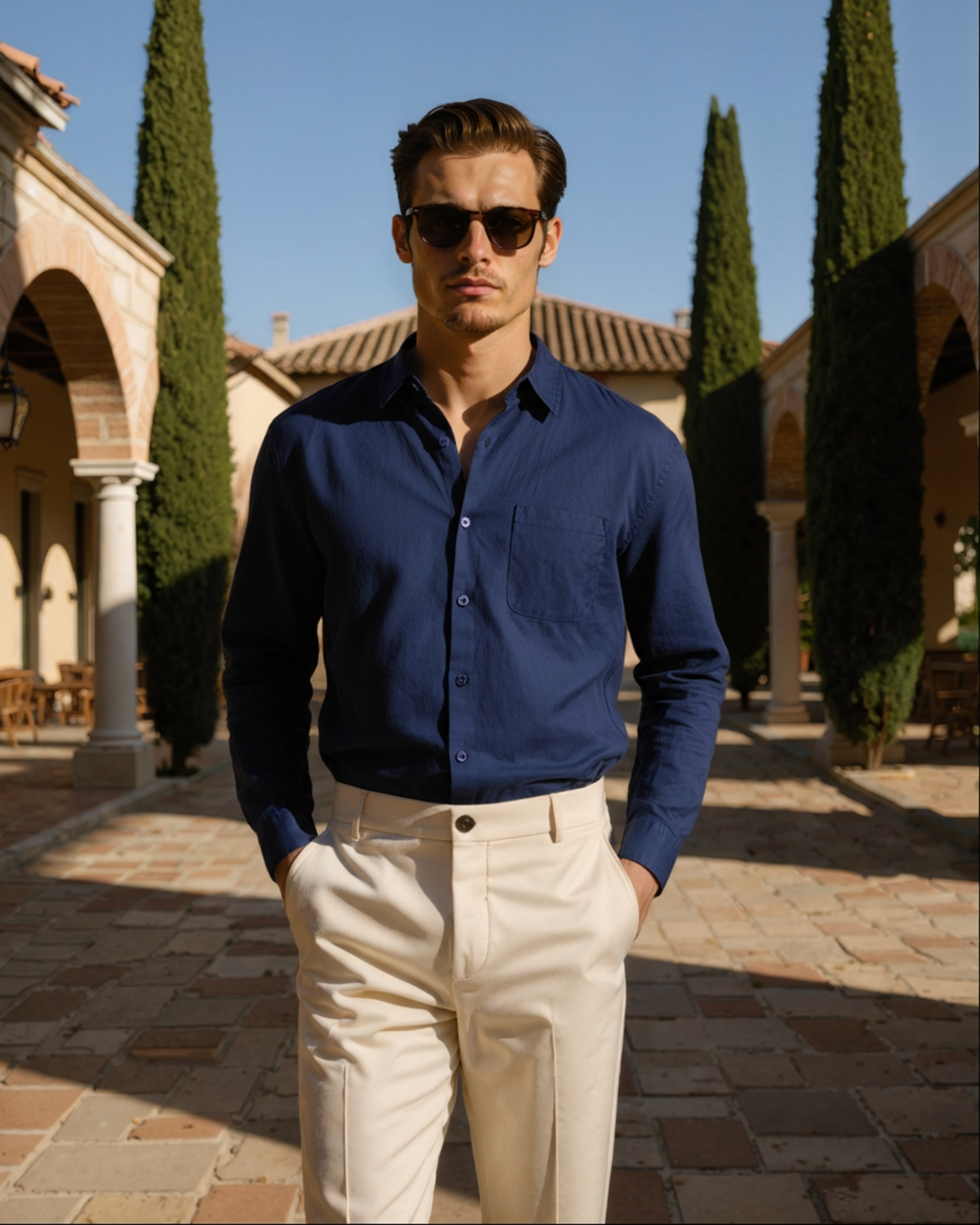 Men's Linen Long Sleeve Shirt with Chest Pocket