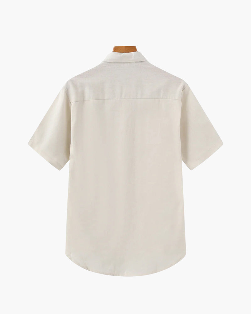 Men's Linen Polo Shirt with Chest Pocket and Short Sleeves