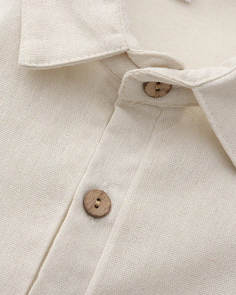 Men's Linen Polo Shirt with Chest Pocket and Short Sleeves