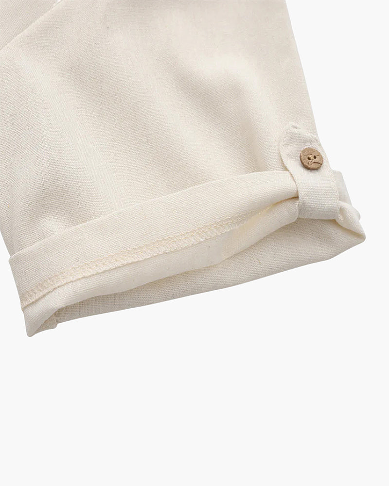 Men's Linen Polo Shirt with Chest Pocket and Short Sleeves
