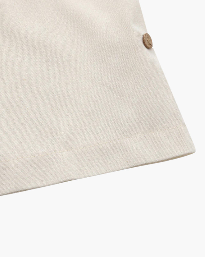 Men's Linen Polo Shirt with Chest Pocket and Short Sleeves