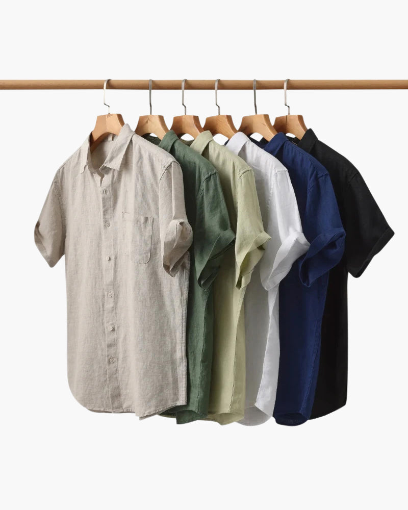 Men's Linen Short Sleeve Shirt with Camp Collar
