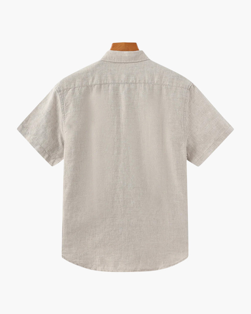 Men's Linen Short Sleeve Shirt with Camp Collar