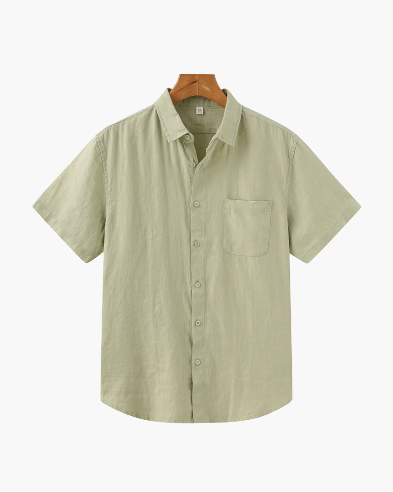 Men's Linen Short Sleeve Shirt with Camp Collar - Mint Green