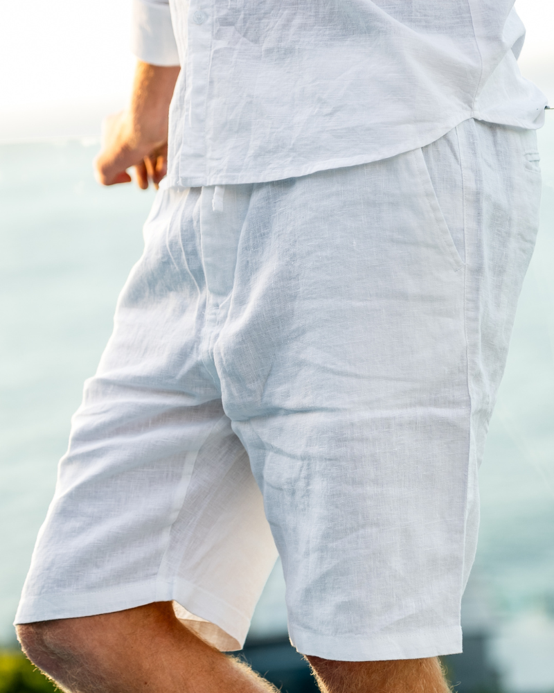 Men's Linen Shorts with Drawstring Waist and Side Pockets