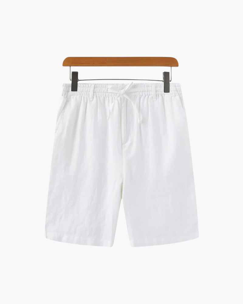 Men's Linen Shorts with Drawstring Waist and Side Pockets - White
