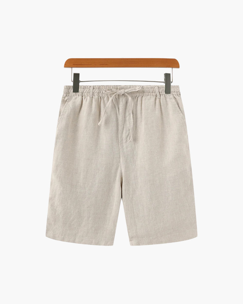Men's Linen Shorts with Drawstring Waist and Side Pockets - Beige