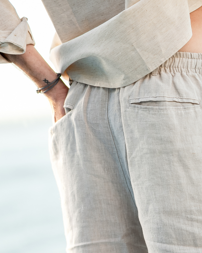 Men's Linen Shorts with Drawstring Waist and Side Pockets