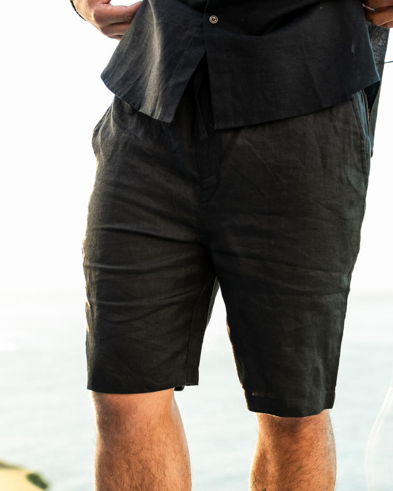 Men's Linen Shorts with Drawstring Waist and Side Pockets