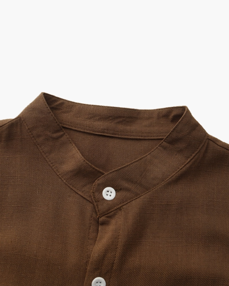Men's Mandarin Collar Shirt with Relaxed Fit and Long Sleeves