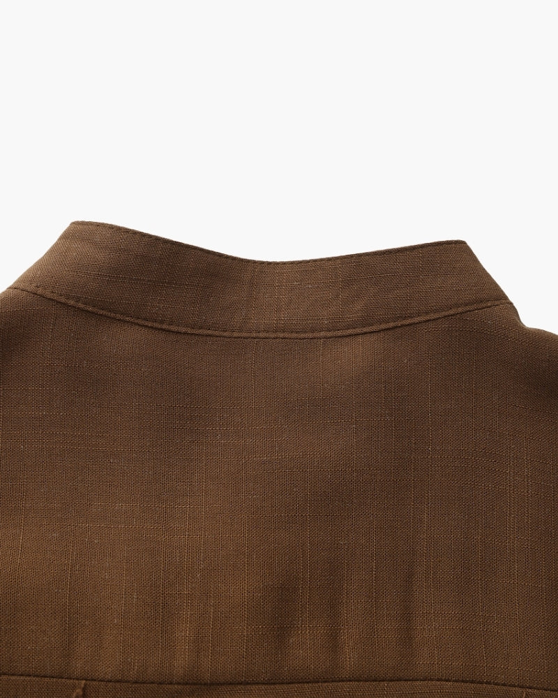 Men's Mandarin Collar Shirt with Relaxed Fit and Long Sleeves