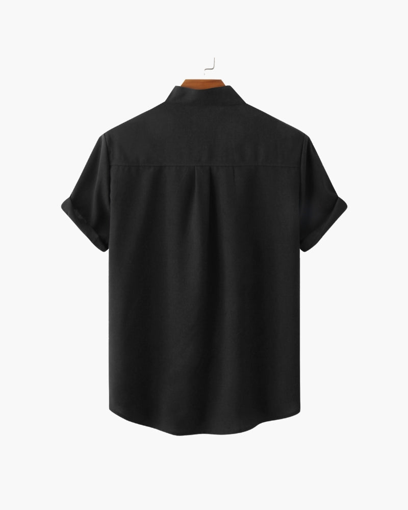 Men's Mandarin Collar Short Sleeve Shirt with Chest Pocket
