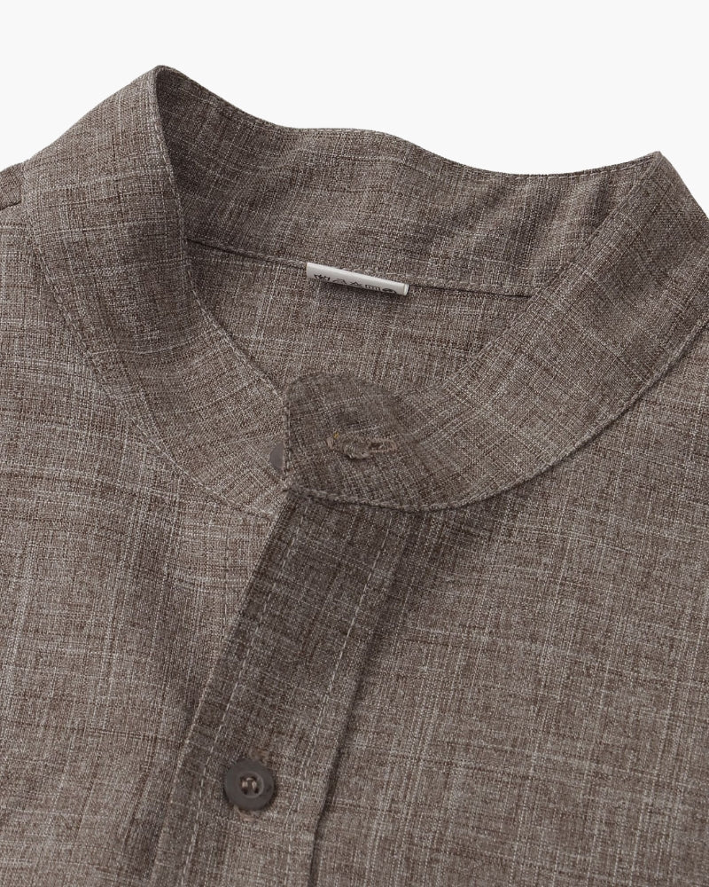 Men's Mandarin Collar Short Sleeve Shirt with Chest Pocket