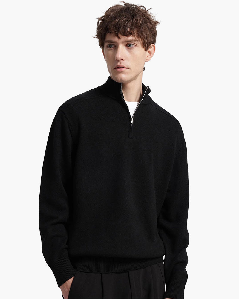 Men's Merino Wool Half-Zip Jumper with Ribbed Collar