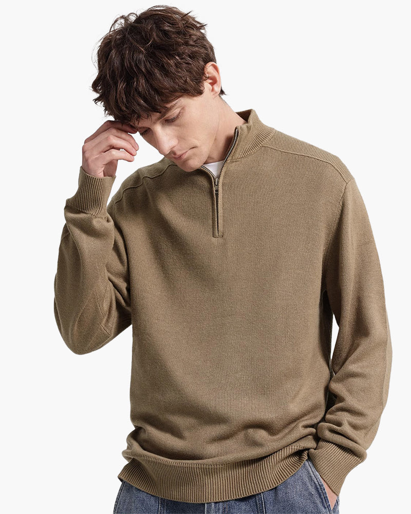 Men's Merino Wool Half-Zip Jumper with Ribbed Collar