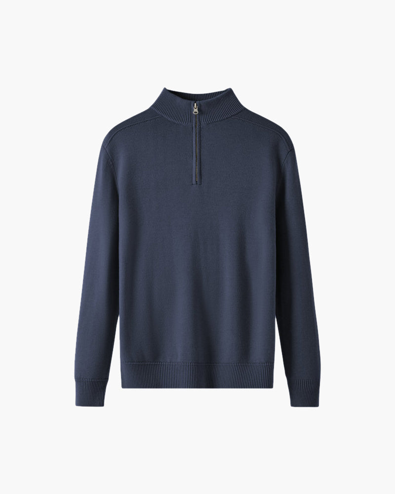 Men's Merino Wool Half-Zip Jumper with Ribbed Collar - Navy