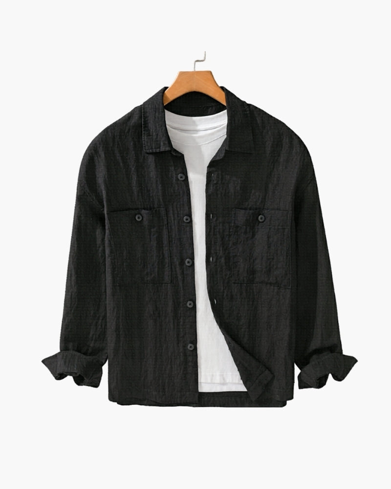 Men's Overshirt with Two Chest Pockets and Relaxed Fit - Black