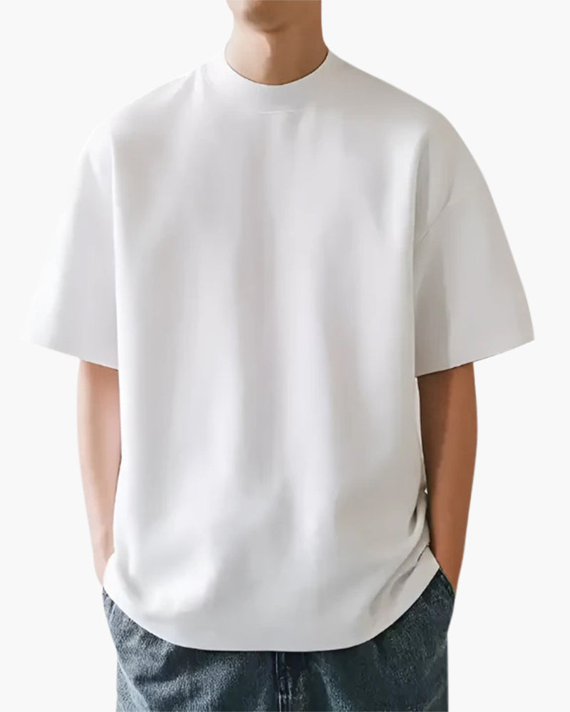 Men's Plain Crew Neck T-Shirt with Short Sleeves - White