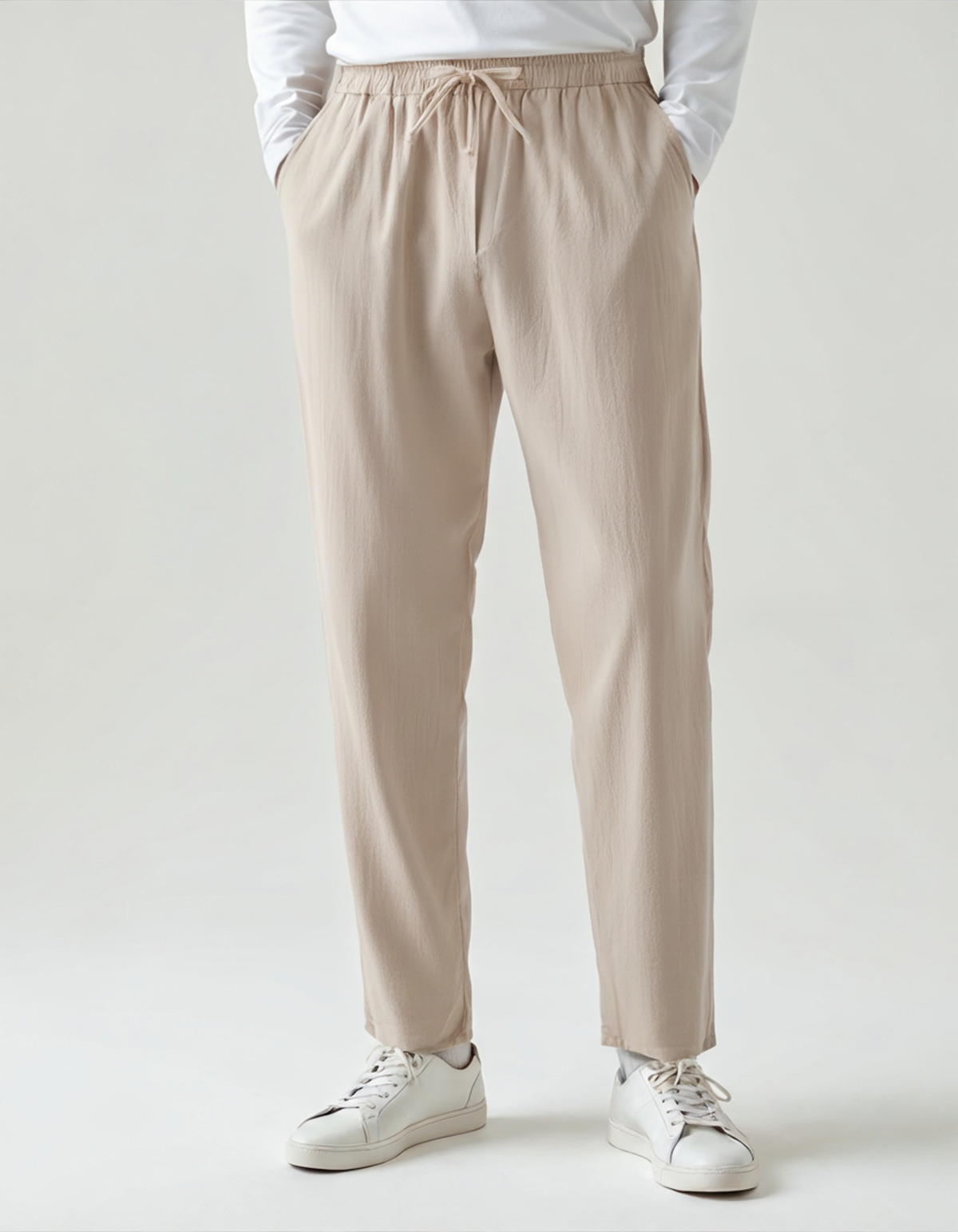Men's Relaxed Linen Trousers with Drawstring Waist and Straight Leg