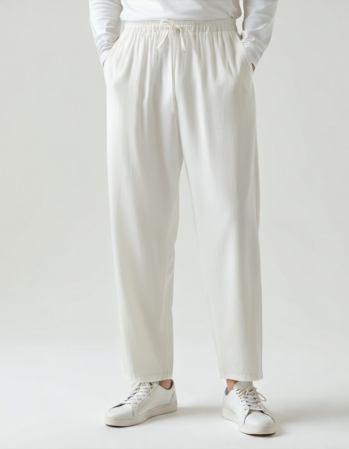 Men's Relaxed Linen Trousers with Drawstring Waist and Straight Leg
