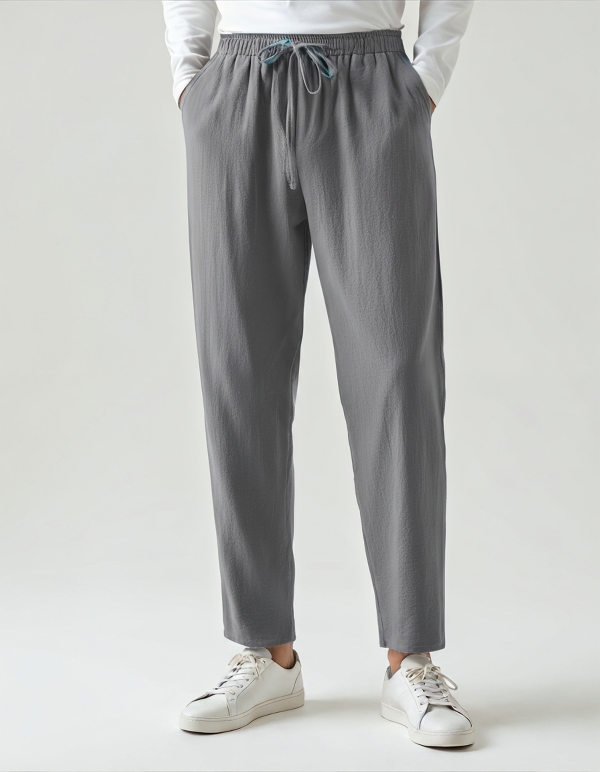 Men's Relaxed Linen Trousers with Drawstring Waist and Straight Leg