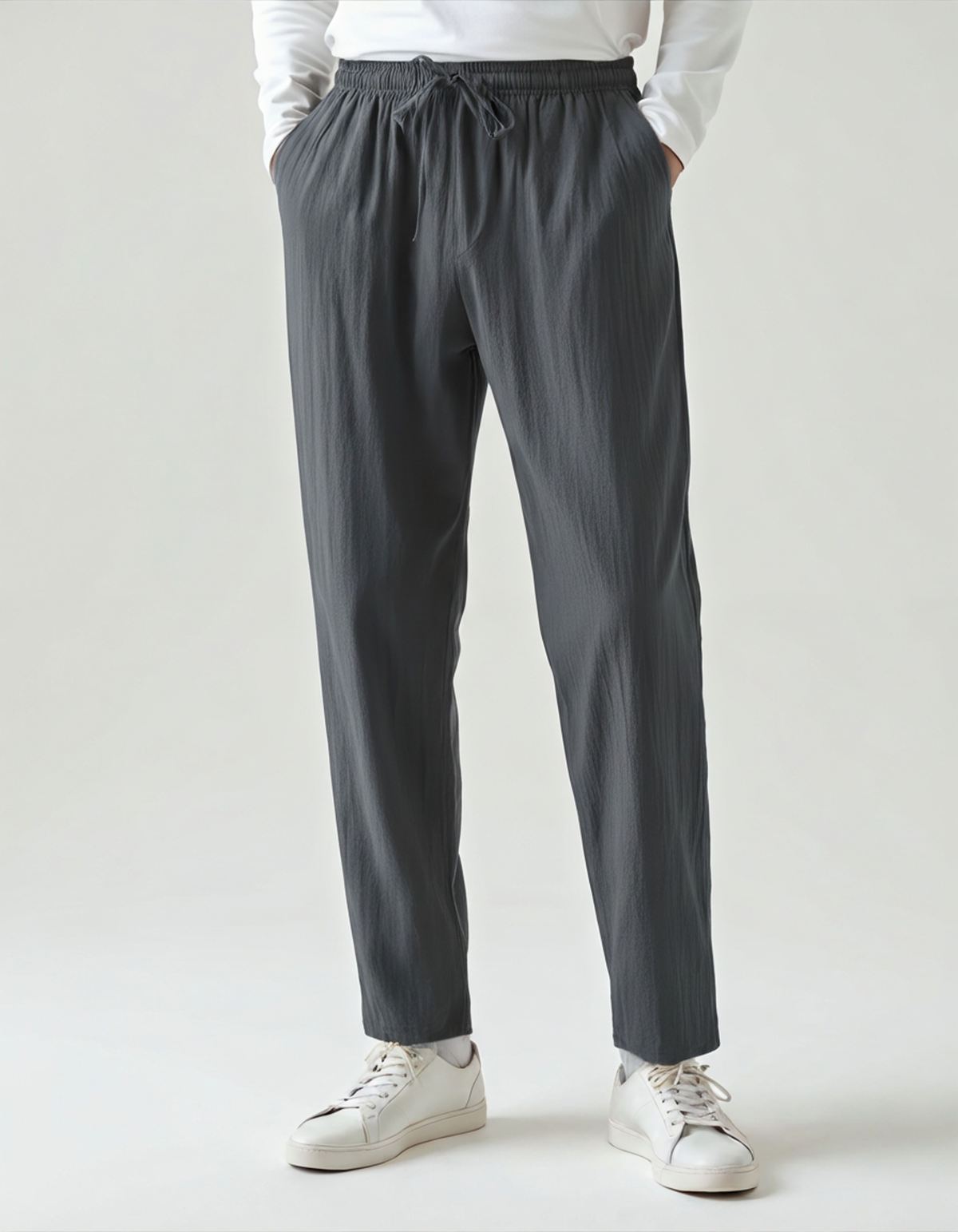 Men's Relaxed Linen Trousers with Drawstring Waist and Straight Leg