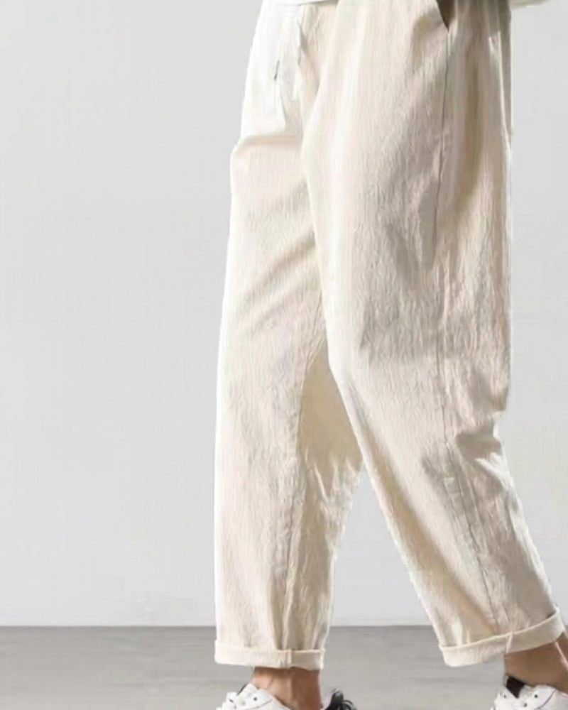 Men's Relaxed Lounge Trousers with Drawstring Waist and Textured Weave