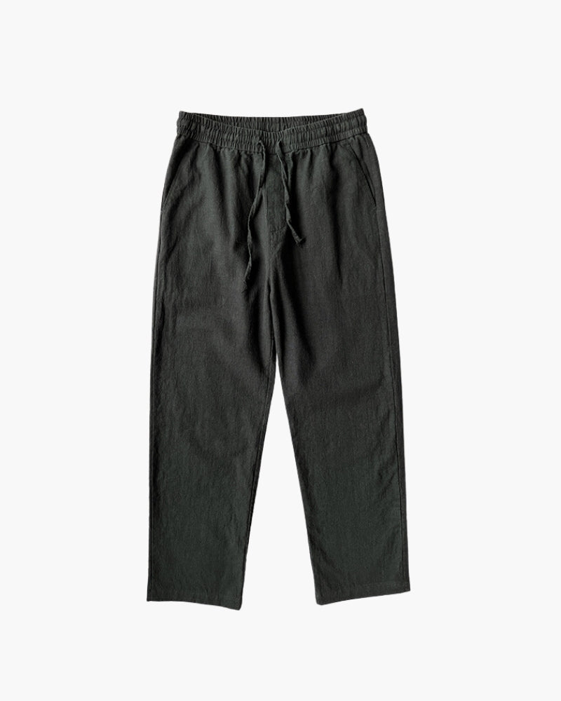Men's Relaxed Lounge Trousers with Drawstring Waist and Textured Weave - Black