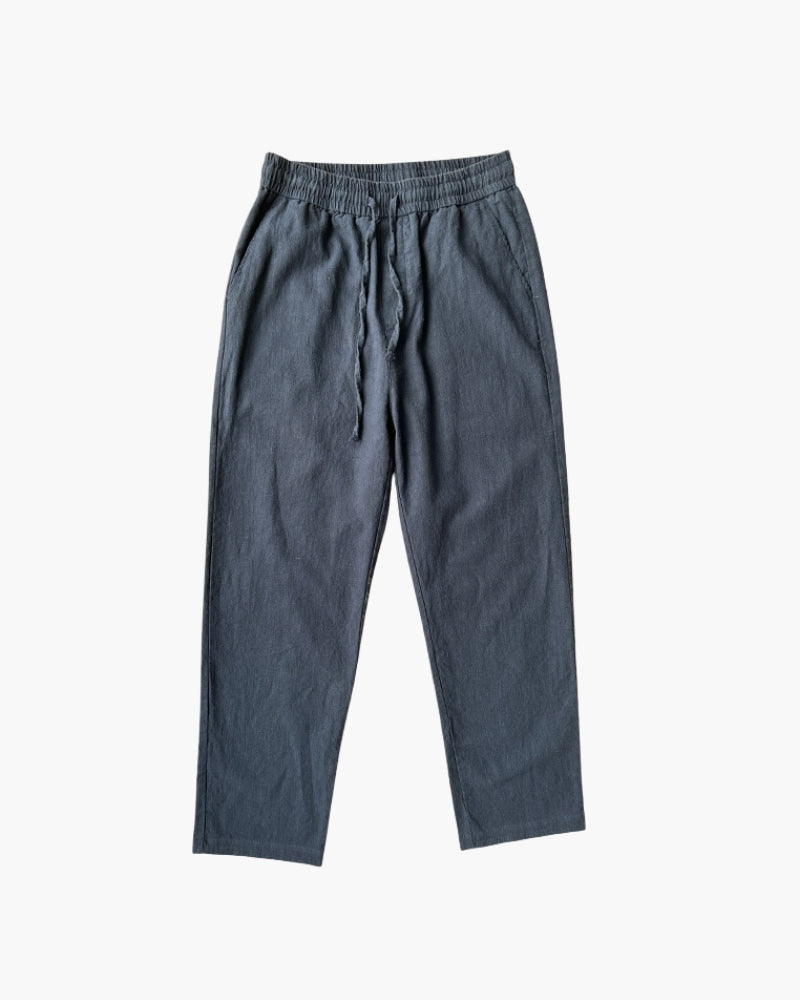 Men's Relaxed Lounge Trousers with Drawstring Waist and Textured Weave - Navy