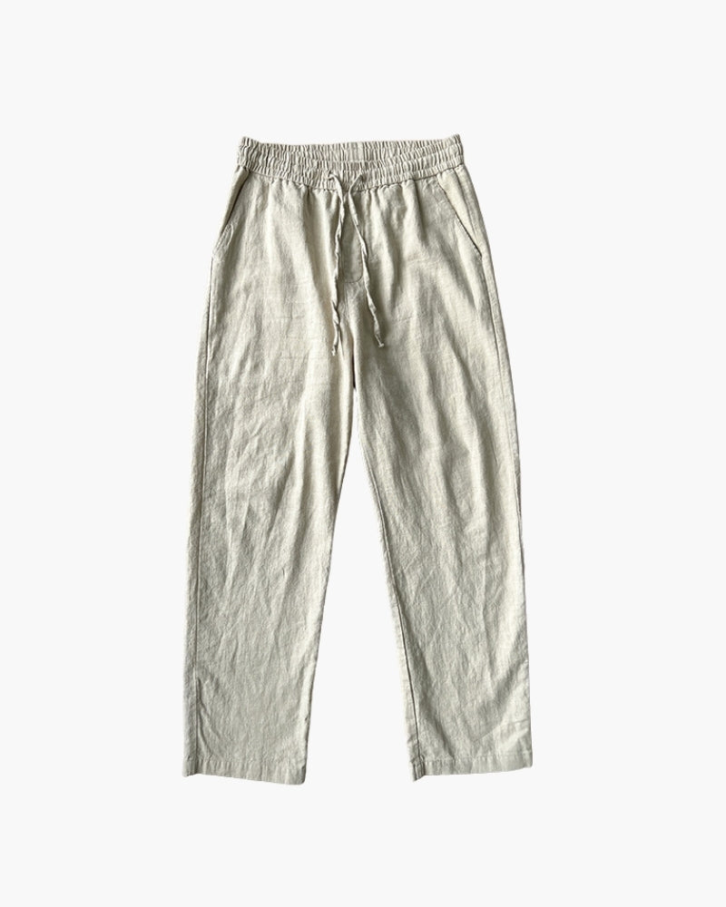 Men's Relaxed Lounge Trousers with Drawstring Waist and Textured Weave - Khaki