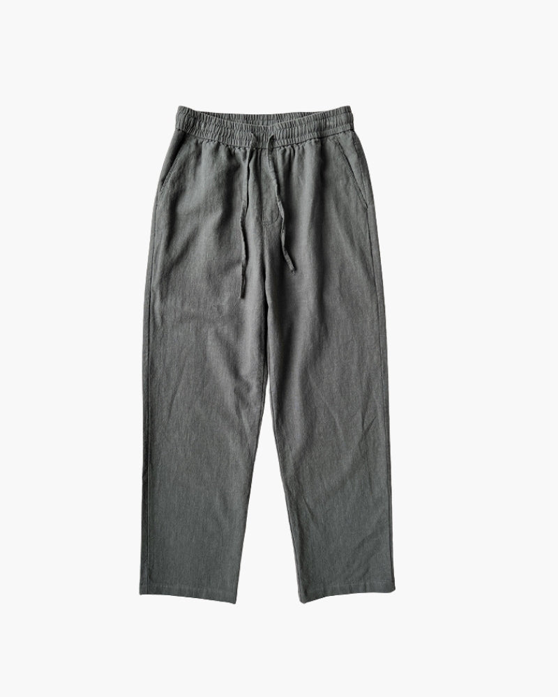 Men's Relaxed Lounge Trousers with Drawstring Waist and Textured Weave - Dark Grey