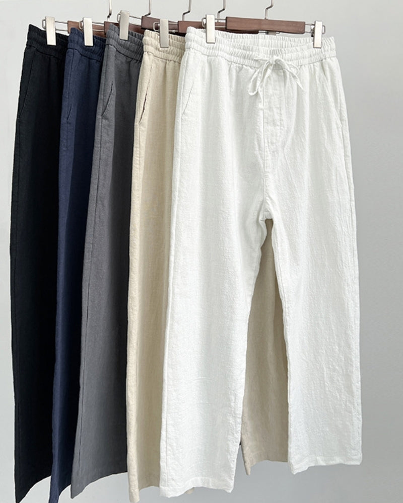 Men's Relaxed Lounge Trousers with Drawstring Waist and Textured Weave