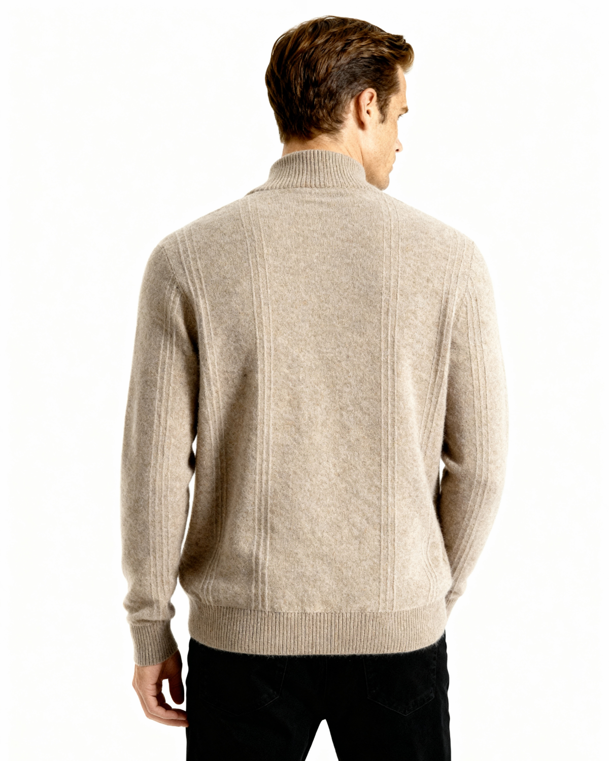Men's Ribbed Cashmere Half-Zip Jumper with Stand Collar