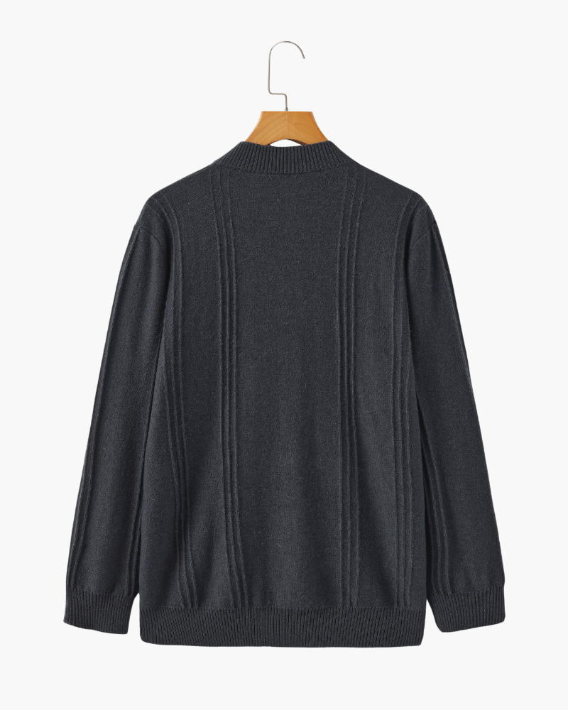 Men's Ribbed Cashmere Half-Zip Jumper with Stand Collar
