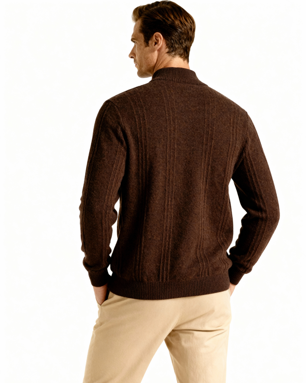 Men's Ribbed Cashmere Half-Zip Jumper with Stand Collar