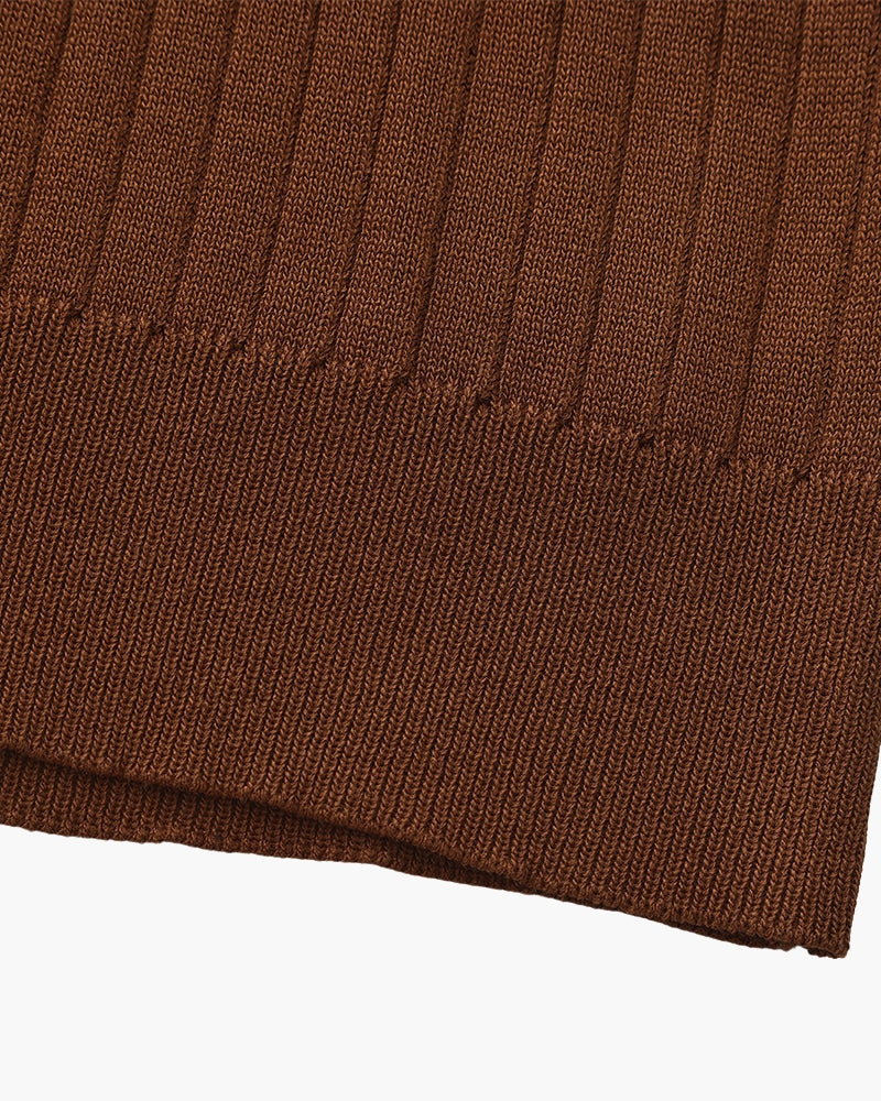 Men's Ribbed Knit Polo with Open Collar and Relaxed Fit
