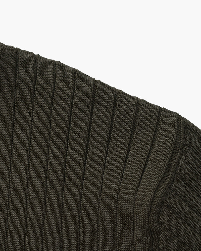 Men's Ribbed Knit Polo with Open Collar and Relaxed Fit