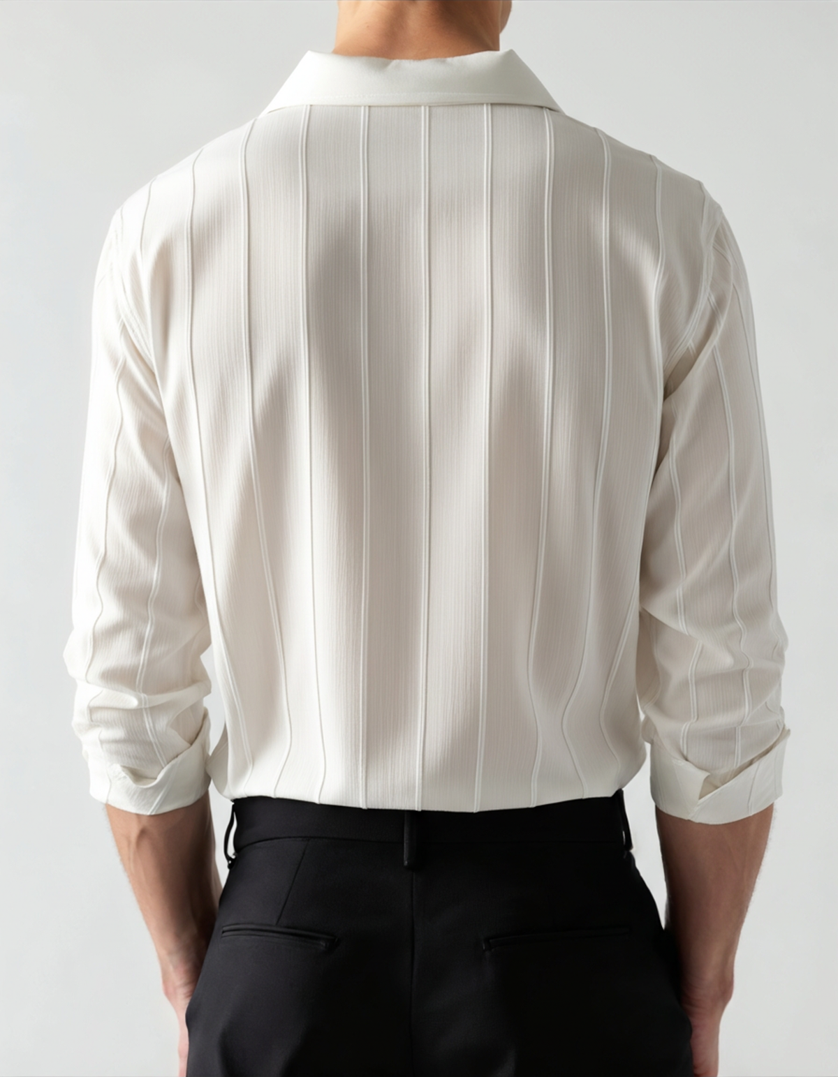 Men's Ribbed Long Sleeve Shirt with Chest Pockets and Button Front