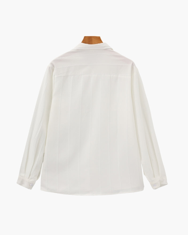 Men's Ribbed Long Sleeve Shirt with Chest Pockets and Button Front