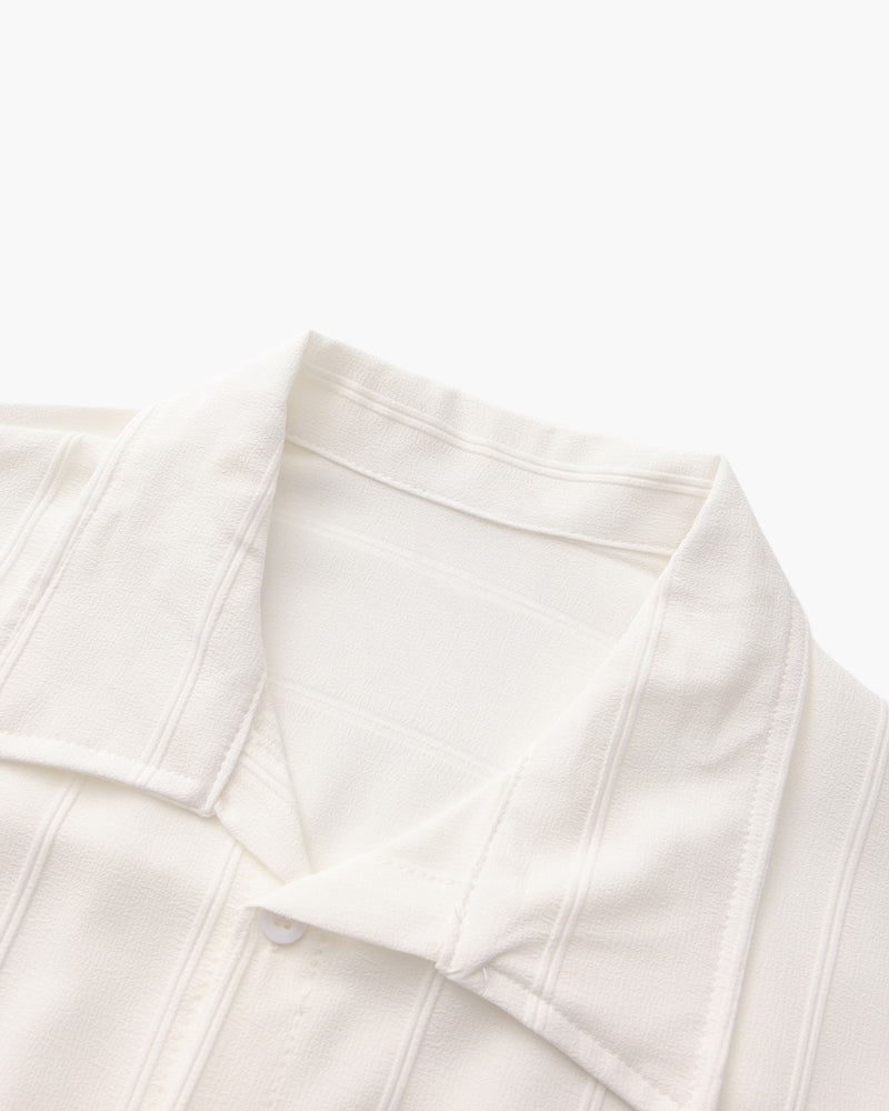 Men's Ribbed Long Sleeve Shirt with Chest Pockets and Button Front