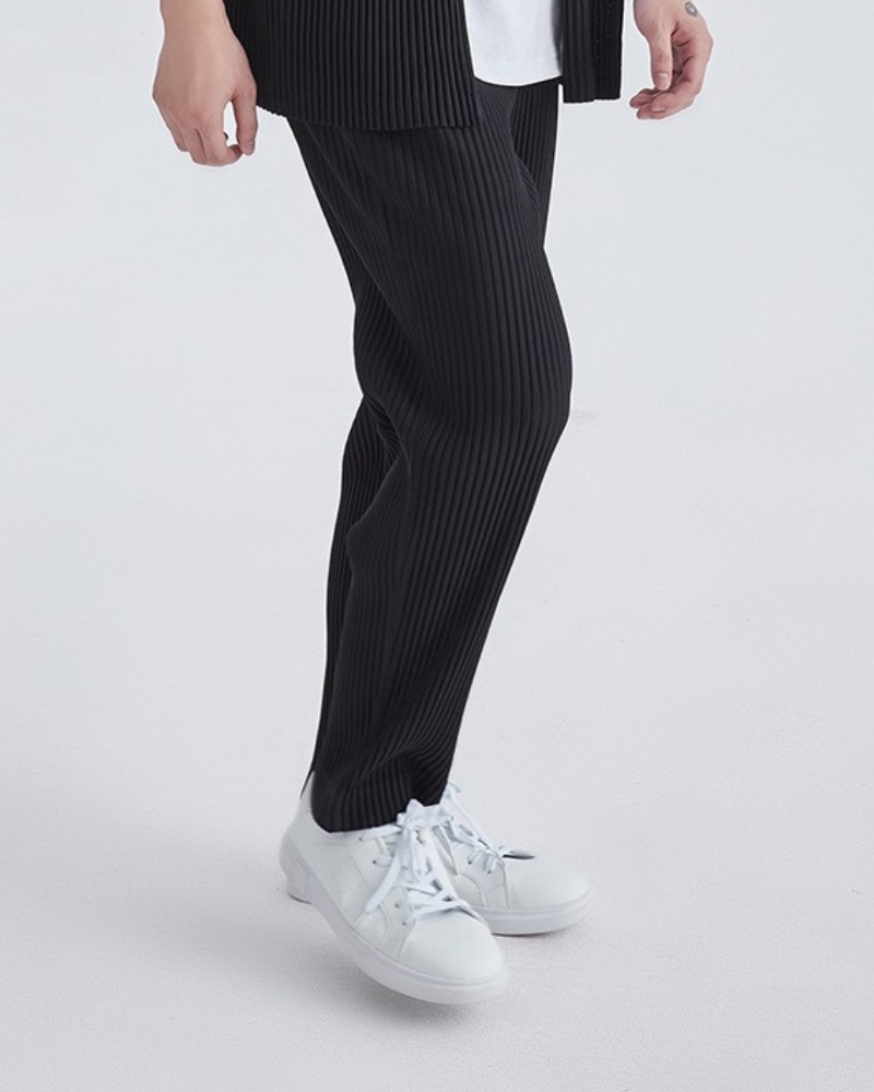 Men's Ribbed Wide Leg Trousers with Drawstring Waist