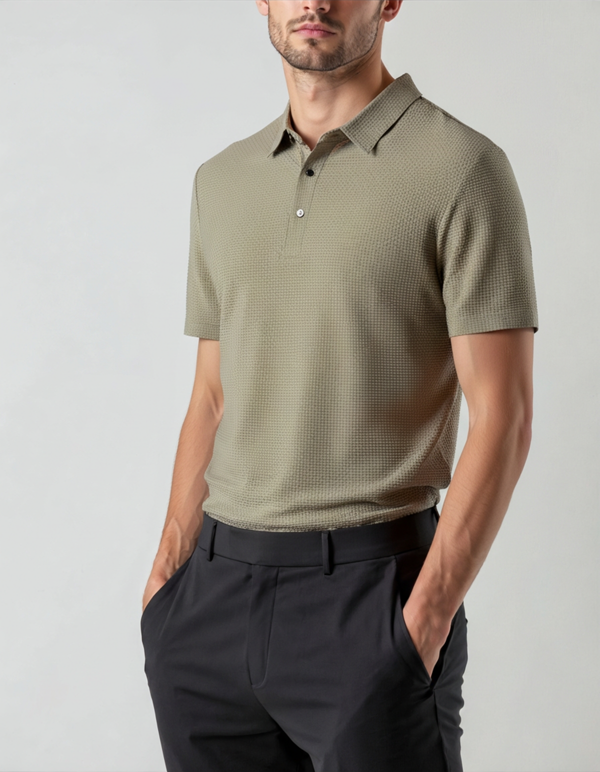 Men's Smooth Short Sleeve Polo with Two-Button Placket - Light Green