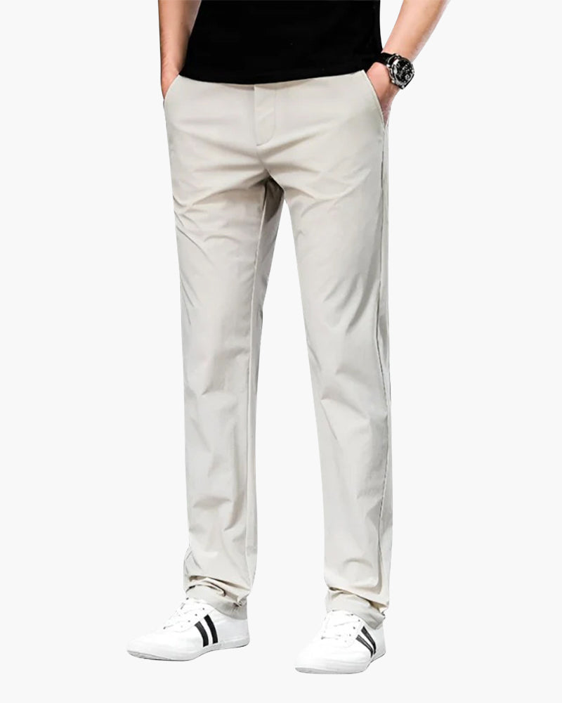 Men's Straight Leg Chinos with Zip Fly and Loose Fit - White