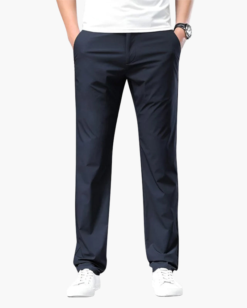 Men's Straight Leg Chinos with Zip Fly and Loose Fit - Blue