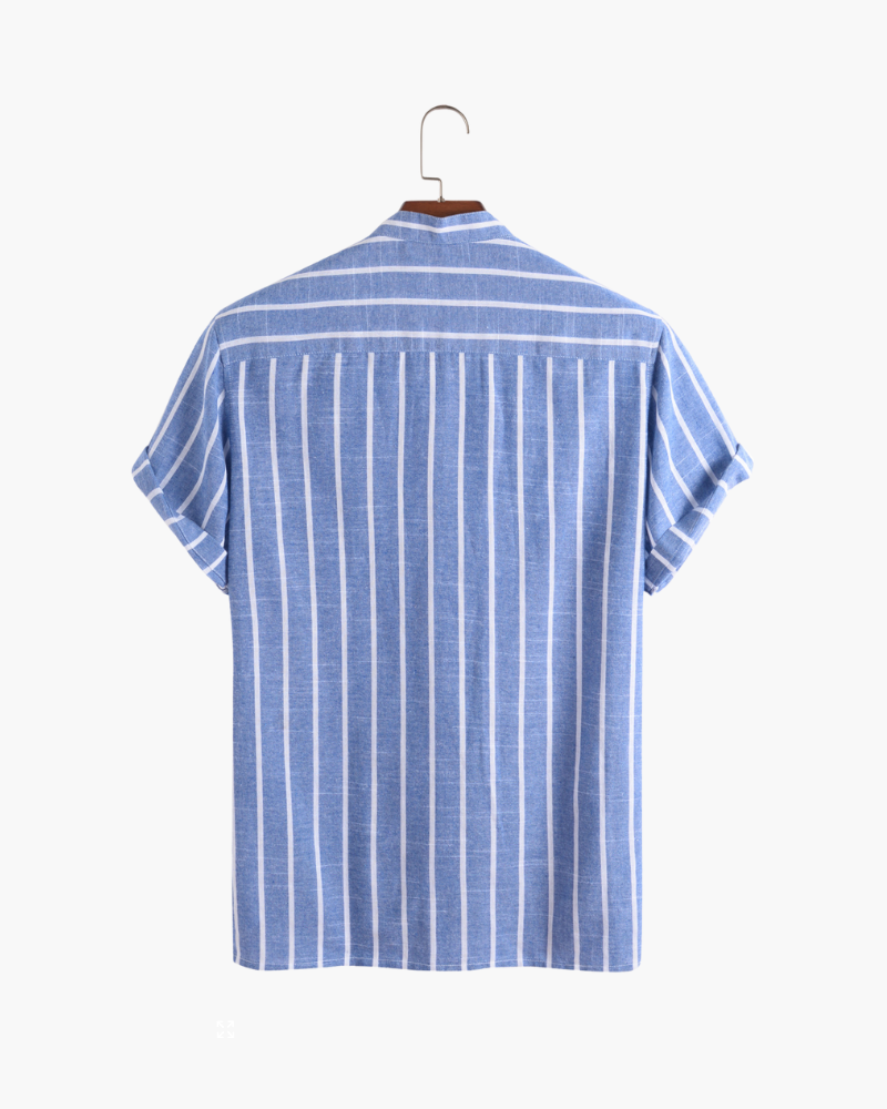 Men's Striped Band Collar Polo Shirt with Short Sleeves