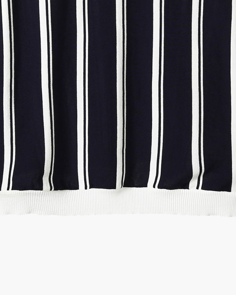 Men's Striped Knit Polo with Half-Zip and Contrast Collar