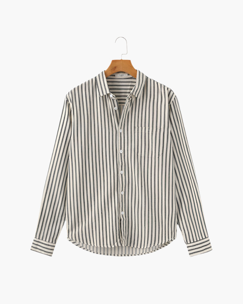 Men's Striped Long Sleeve Shirt with Spread Collar