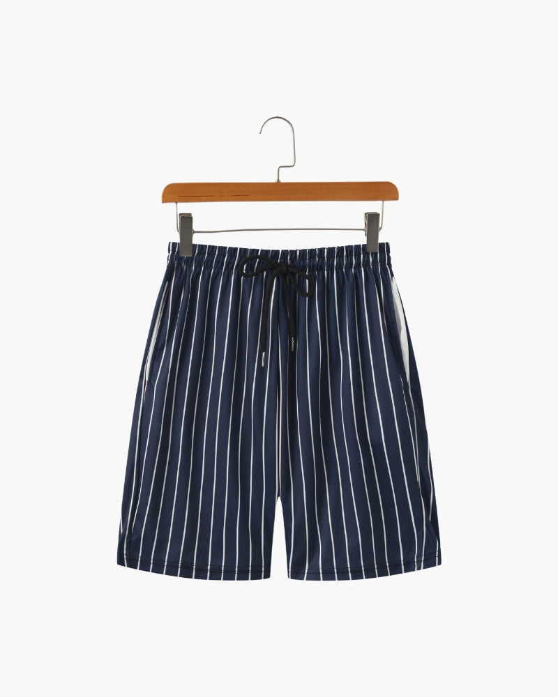 Men's Striped Swim Shorts with Drawstring Waist - Blue