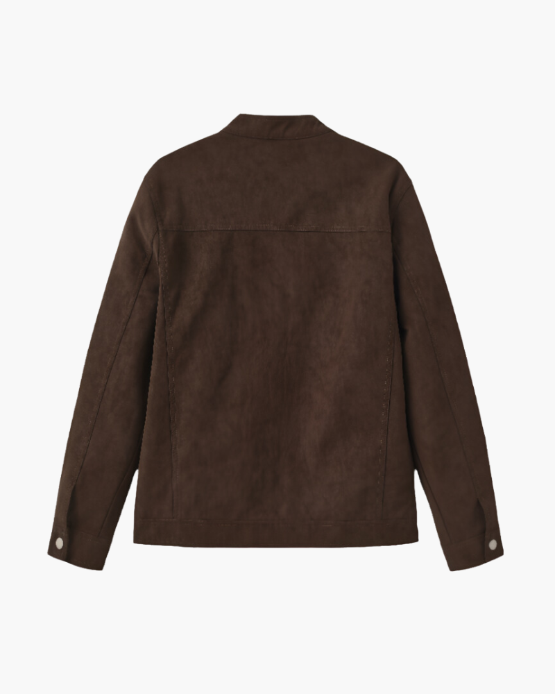 Men's Suede Jacket with Stand Collar and Front Zip